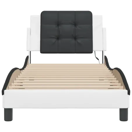 Cadre de lit avec LED sans matelas Zadar blanc et noir 90x190 cm