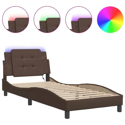 Cadre de lit avec LED sans matelas Zadar marron 100x200 cm 2
