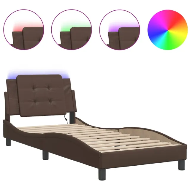 Cadre de lit avec LED sans matelas Zadar marron 100x200 cm