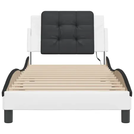 Cadre de lit avec LED sans matelas Zadar blanc et noir 100x200 cm