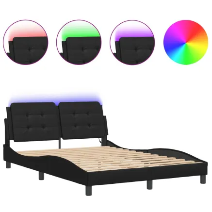 Cadre de lit avec LED sans matelas Zadar noir 140x190 cm 2