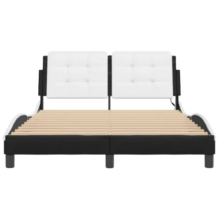 Cadre de lit avec LED sans matelas Zadar noir et blanc 140x190 cm
