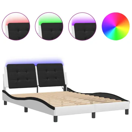 Cadre de lit avec LED sans matelas Zadar blanc et noir 140x190 cm 2