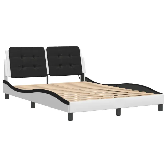 Cadre de lit avec LED sans matelas Zadar blanc et noir 140x190 cm
