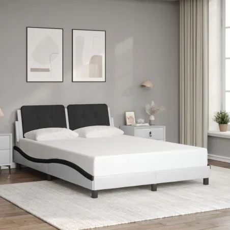 Cadre de lit avec LED sans matelas Zadar blanc et noir 140x190 cm