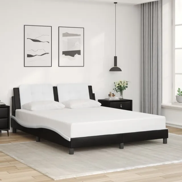 Cadre de lit avec LED sans matelas Zadar noir et blanc 160x200 cm