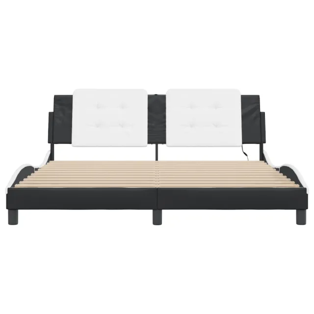 Cadre de lit avec LED sans matelas Zadar noir et blanc 180x200 cm