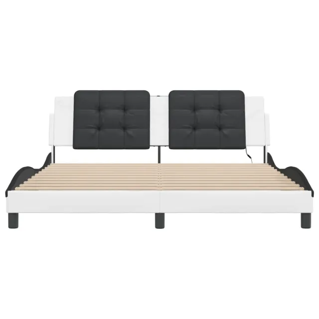 Cadre de lit avec LED sans matelas Zadar blanc et noir 180x200 cm