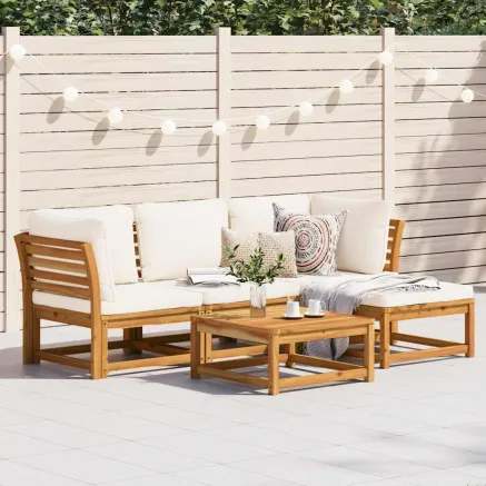 Salon de jardin avec coussins 5 pcs Bois d'acacia solide