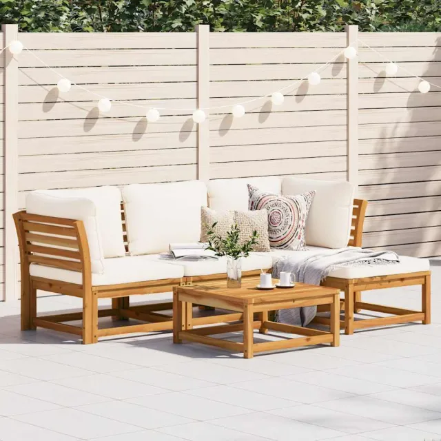 Salon de jardin avec coussins 5 pcs Bois d'acacia solide