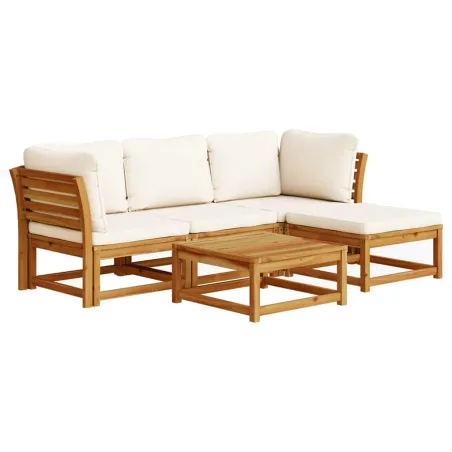 Salon de jardin avec coussins 5 pcs Bois d'acacia solide