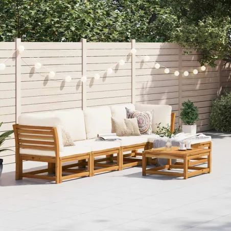 Salon de jardin 6 pcs avec coussins bois d'acacia solide
