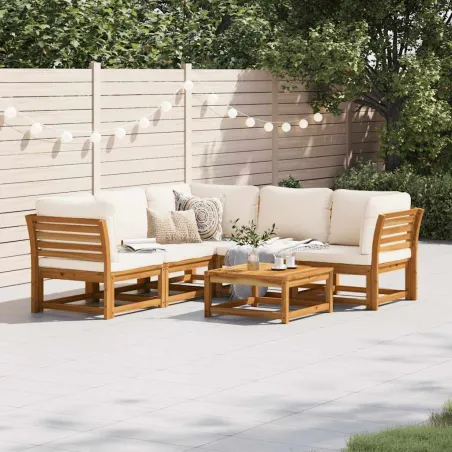 Salon de jardin 6 pcs avec coussins bois d'acacia solide