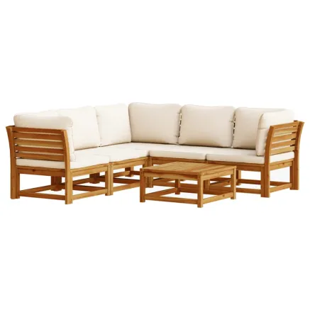 Salon de jardin 6 pcs avec coussins bois d'acacia solide 2