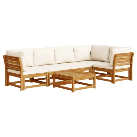 Salon de jardin 6 pcs avec coussins bois d'acacia solide 2