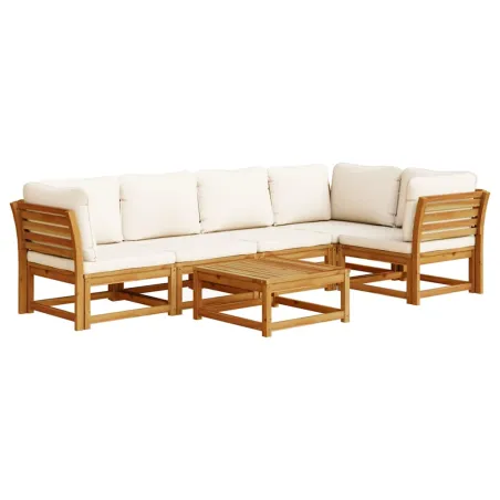 Salon de jardin 6 pcs avec coussins bois d'acacia solide