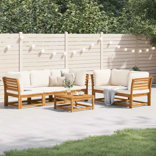 Salon de jardin 6 pcs avec coussins bois d'acacia solide