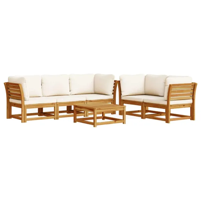 Salon de jardin 6 pcs avec coussins bois d'acacia solide