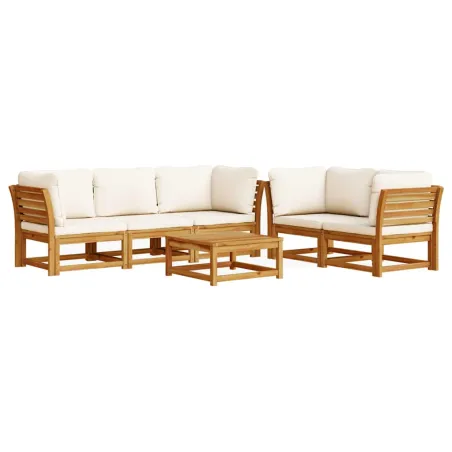 Salon de jardin 6 pcs avec coussins bois d'acacia solide