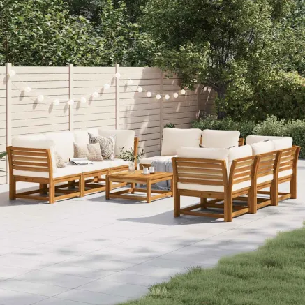 Salon de jardin avec coussins 9 pcs bois massif d'acacia