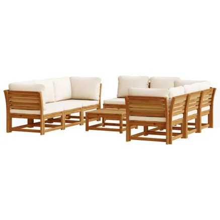 Salon de jardin avec coussins 9 pcs bois massif d'acacia 2