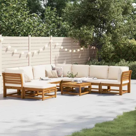 Salon de jardin avec coussins 9 pcs bois massif d'acacia