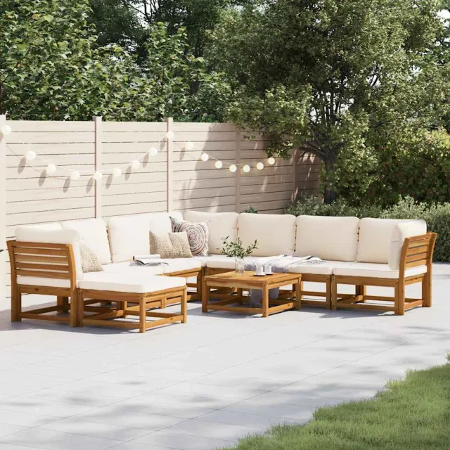 Salon de jardin avec coussins 9 pcs bois massif d'acacia