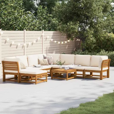 Salon de jardin avec coussins 9 pcs bois massif d'acacia
