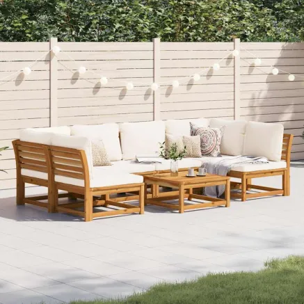 Salon de jardin avec coussins 7 pcs bois massif d'acacia