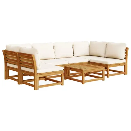 Salon de jardin avec coussins 7 pcs bois massif d'acacia 2