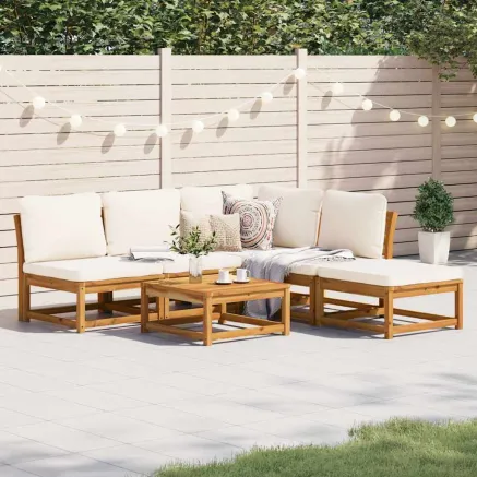 Salon de jardin 6 pcs avec coussins bois d'acacia solide