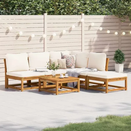 Salon de jardin 6 pcs avec coussins bois d'acacia solide