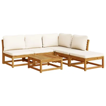 Salon de jardin 6 pcs avec coussins bois d'acacia solide 2
