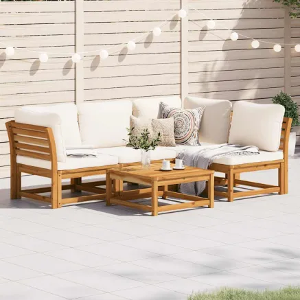 Salon de jardin avec coussins 5 pcs Bois d'acacia solide