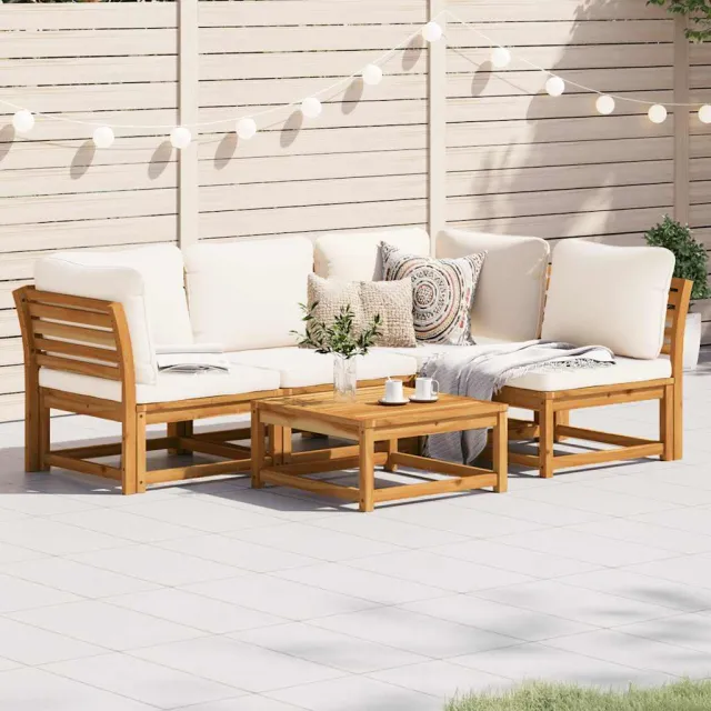 Salon de jardin avec coussins 5 pcs Bois d'acacia solide