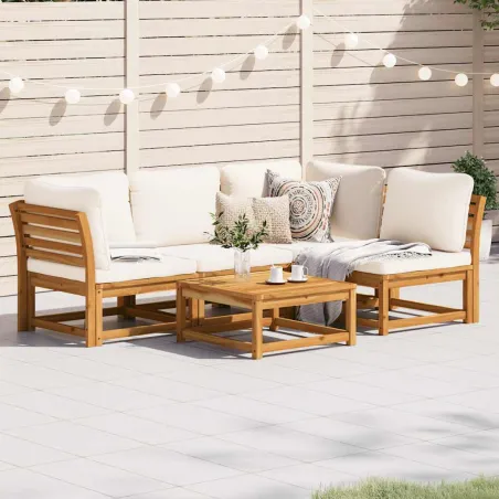 Salon de jardin avec coussins 5 pcs Bois d'acacia solide