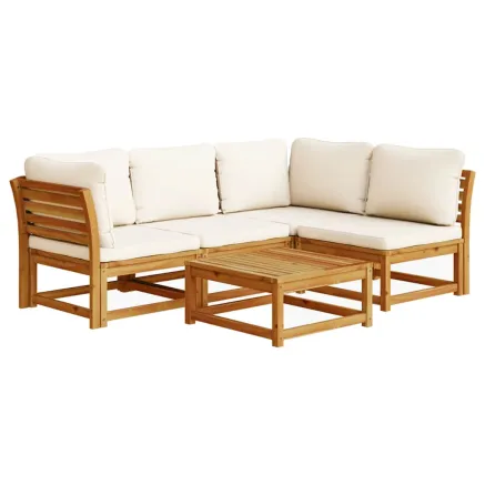 Salon de jardin avec coussins 5 pcs Bois d'acacia solide 2