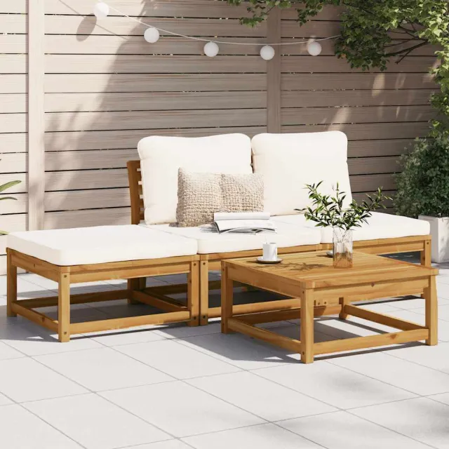 Salon de jardin 4 pcs avec coussins Bois d'acacia solide