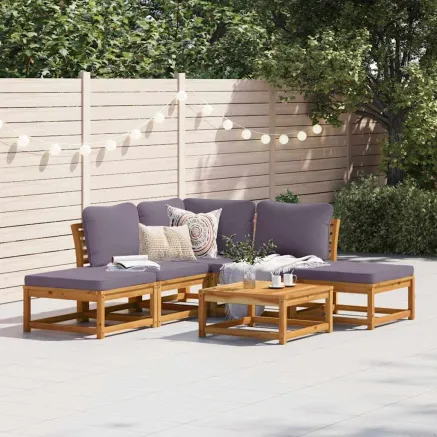 Salon de jardin 6 pcs avec coussins bois d'acacia solide