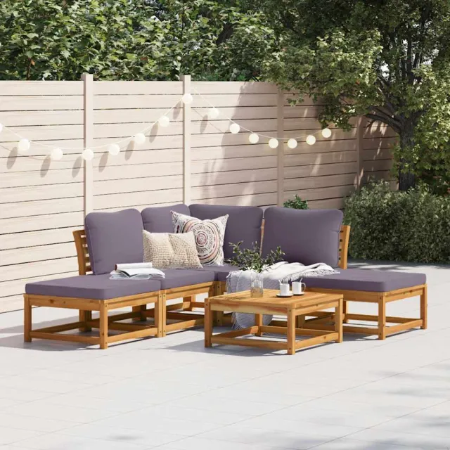 Salon de jardin 6 pcs avec coussins bois d'acacia solide