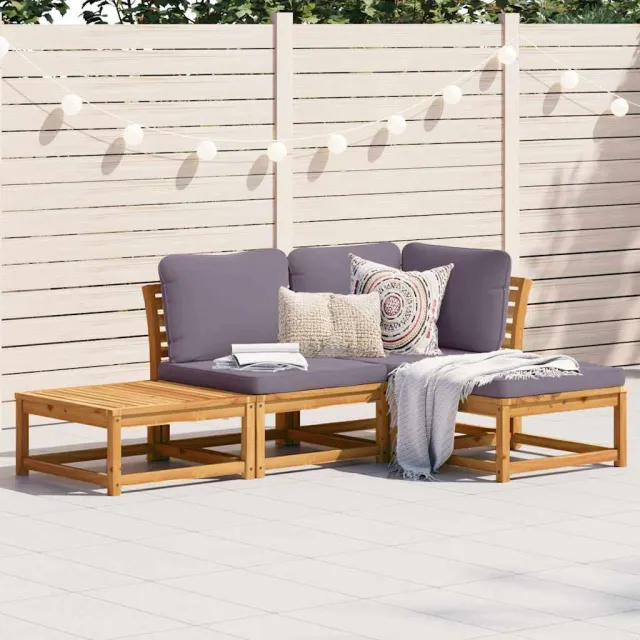 Salon de jardin 4 pcs avec coussins Bois d'acacia solide