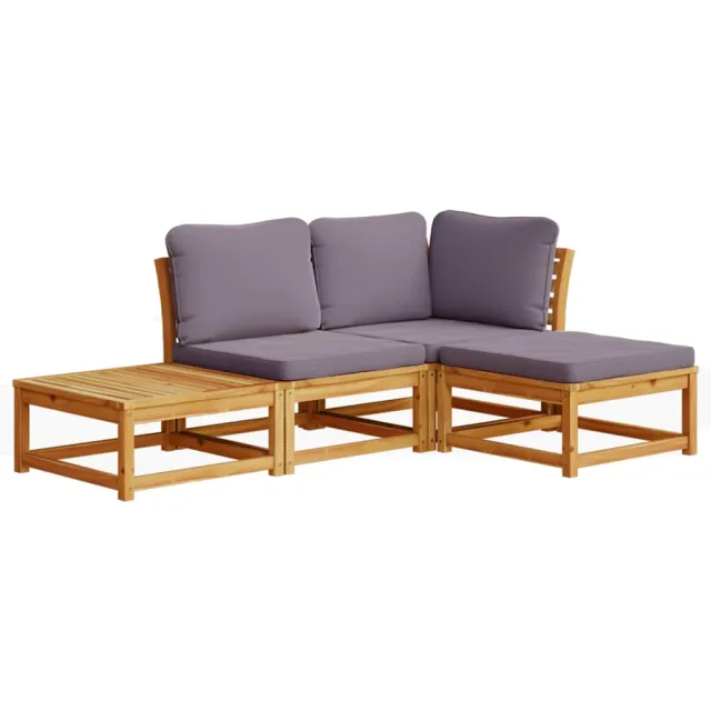 Salon de jardin 4 pcs avec coussins Bois d'acacia solide