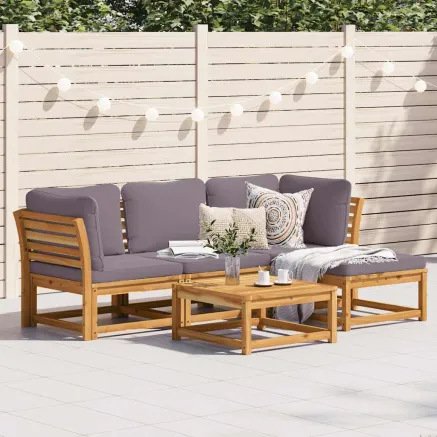Salon de jardin avec coussins 5 pcs Bois d'acacia solide