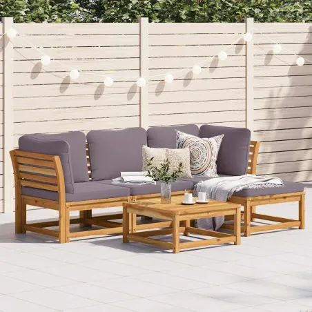 Salon de jardin avec coussins 5 pcs Bois d'acacia solide