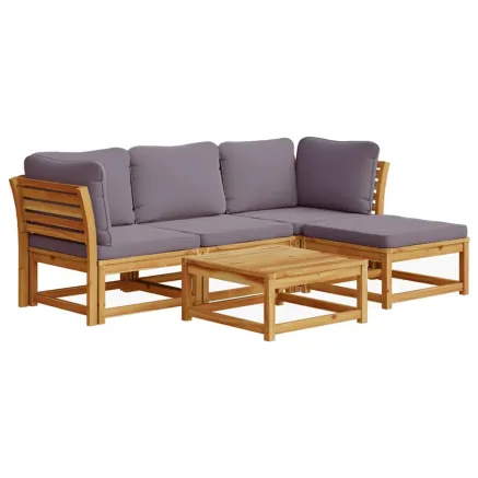 Salon de jardin avec coussins 5 pcs Bois d'acacia solide 2