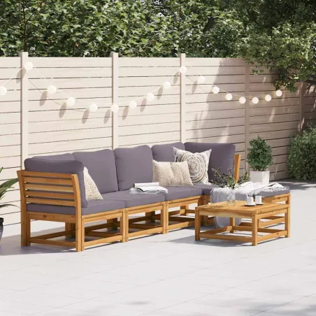 Salon de jardin 6 pcs avec coussins bois d'acacia solide
