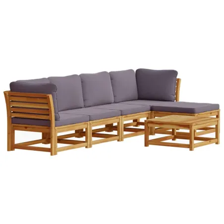 Salon de jardin 6 pcs avec coussins bois d'acacia solide