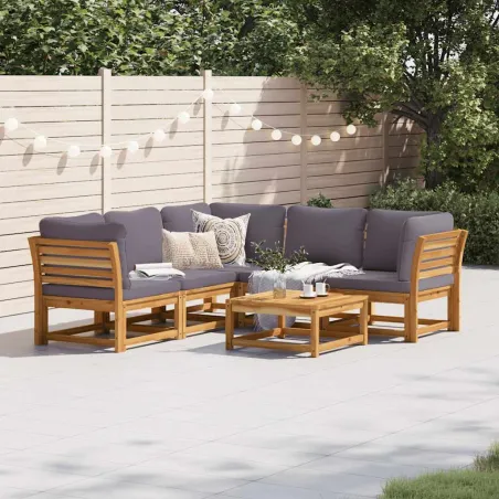 Salon de jardin 6 pcs avec coussins bois d'acacia solide