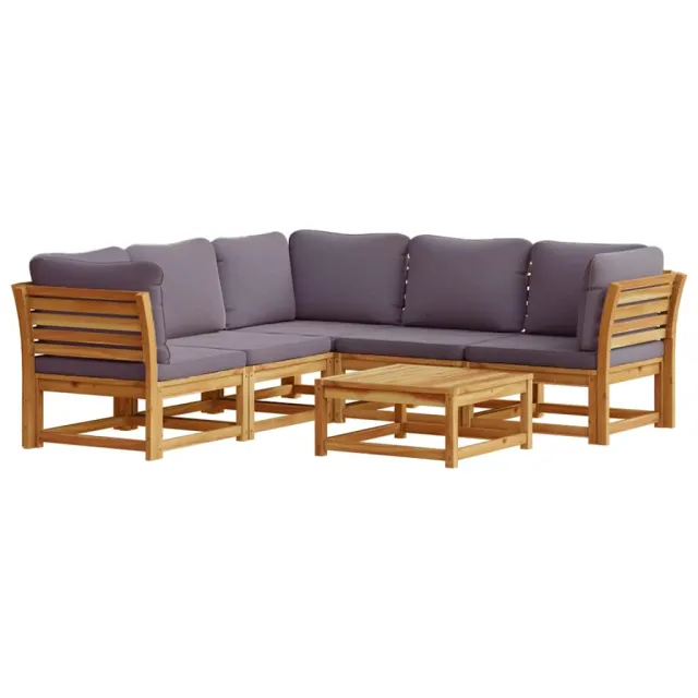 Salon de jardin 6 pcs avec coussins bois d'acacia solide