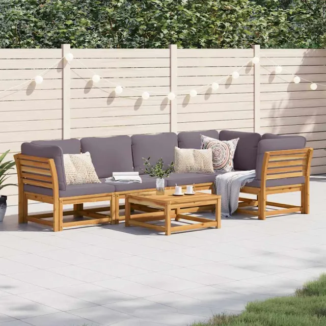 Salon de jardin 6 pcs avec coussins bois d'acacia solide